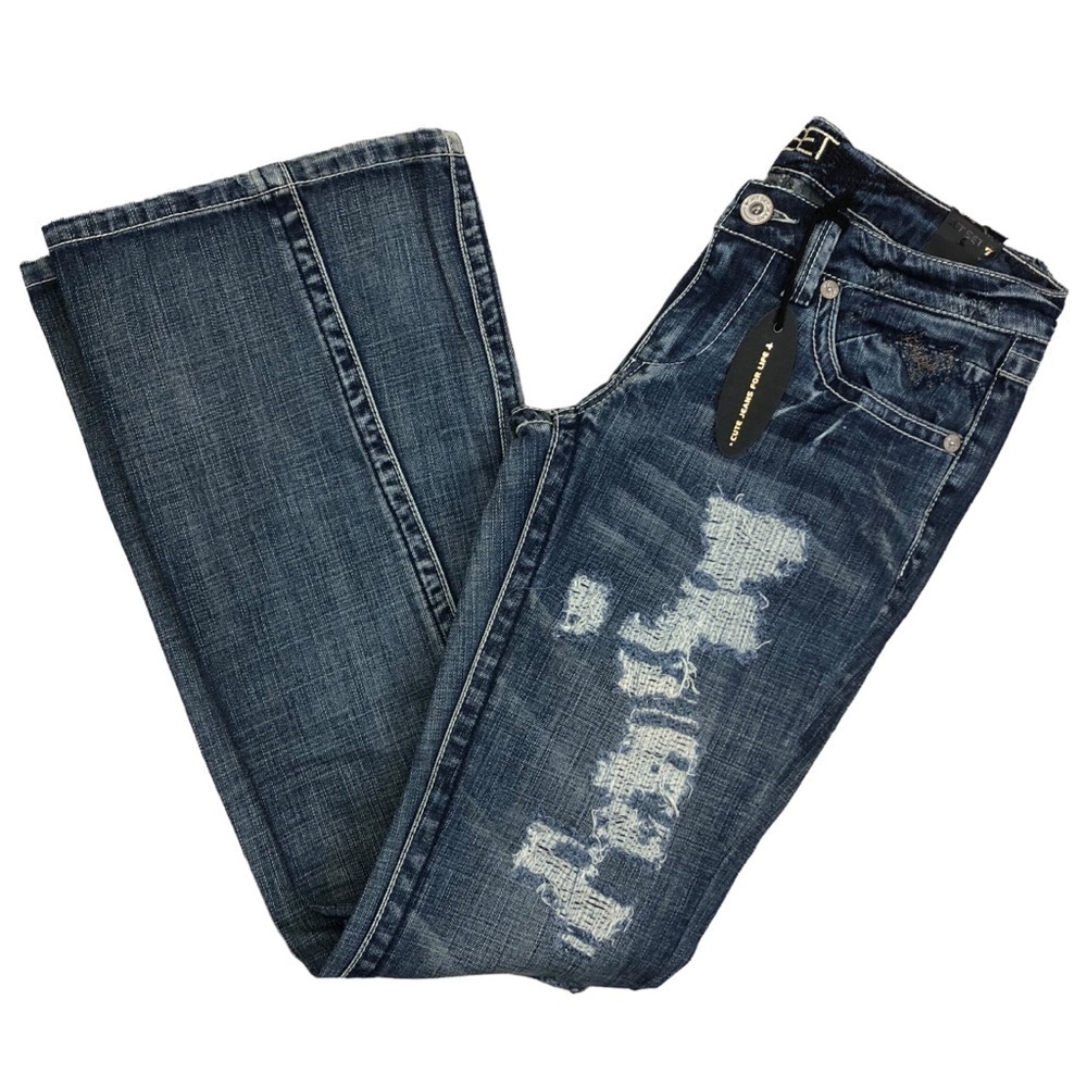 Jetset Jeans Y2K low rise Flare Sz 6 Wo's 7 Jrs Medium Blue Distressed NWT - Picture 2 of 7